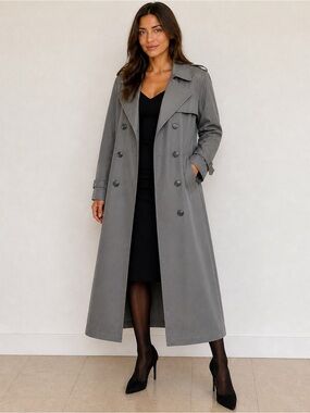 London Fog Gray Double-Breasted Full-Length Trench Coat